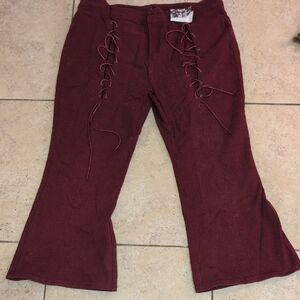Burgundy Lace-Up Pants